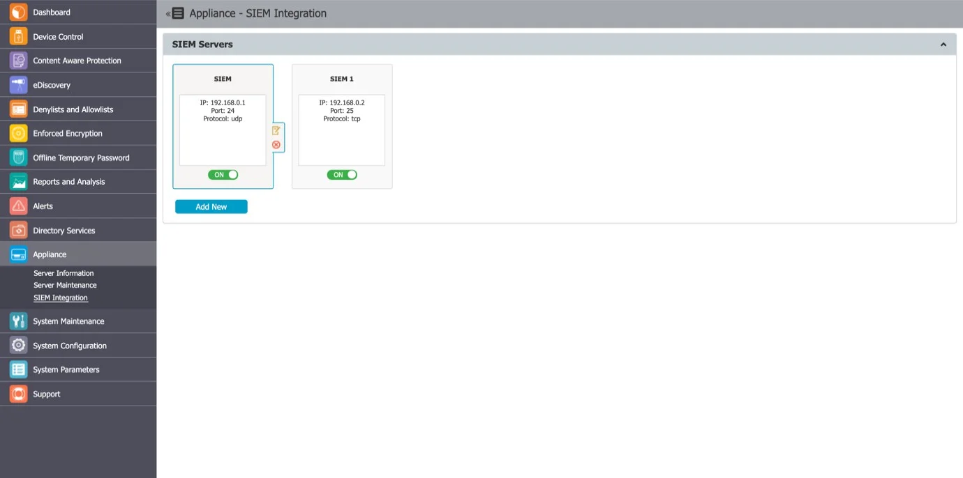 Add, edit or delete an existing SIEM Server integration