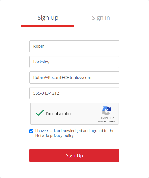 Sign Up Page