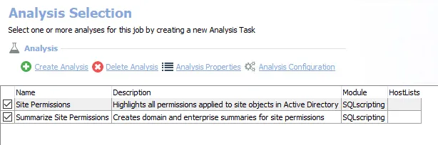 Analysis Tasks for the AD_SitePermissions Job