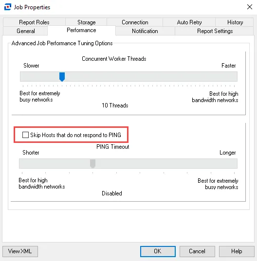 Skip Hosts option on Performance tab of the Job Properties window