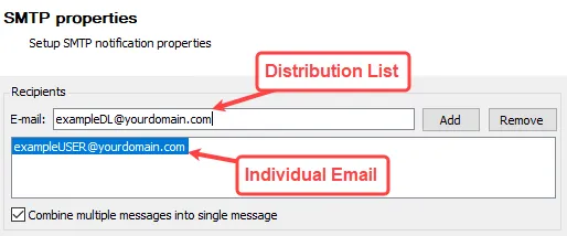 SMTP properties add email recipients