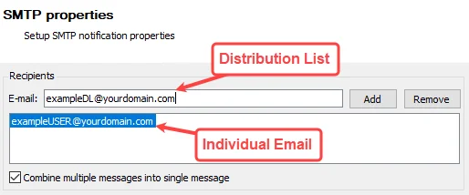 SMTP properties add email recipients