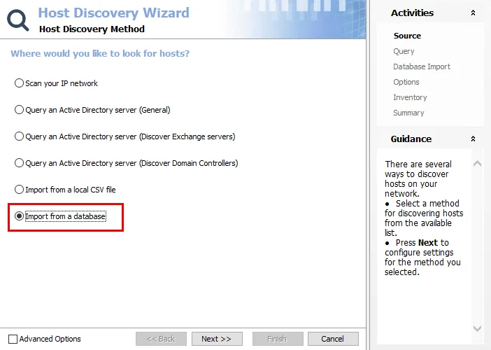Host Discovey Wizard Source page for AD Domain Controllers query