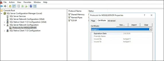 SQL Configuration Manager Properties dialog box