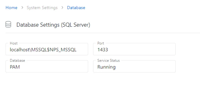 SQL Server Database Settings Page