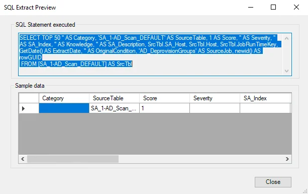 SQL Extract Preview Window