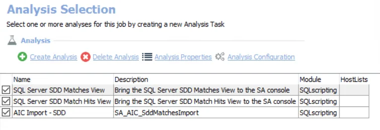 Analysis Selection