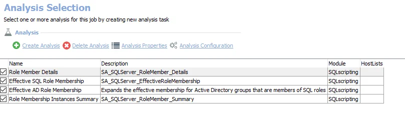 Analysis Selection