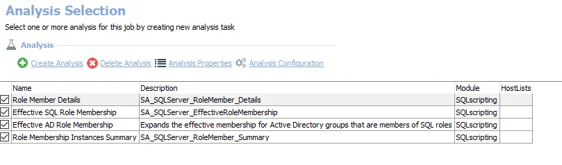 Analysis Selection