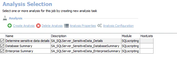 Analysis Selection