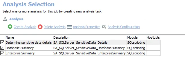 Analysis Selection