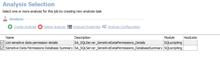 Analysis Selection