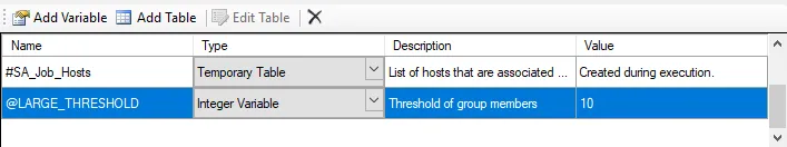 Parameters window