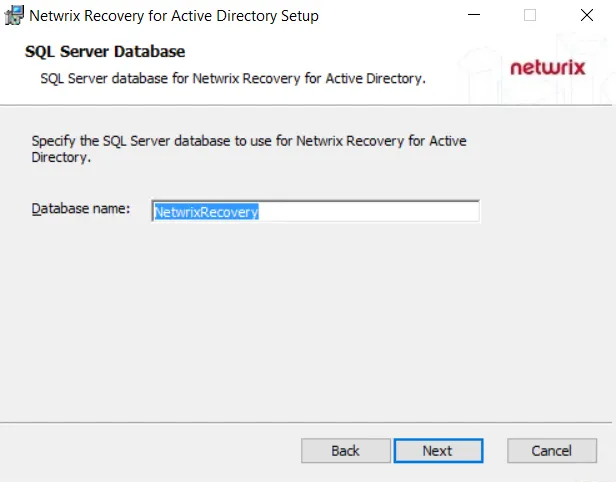 Installation SQL Server Database Name