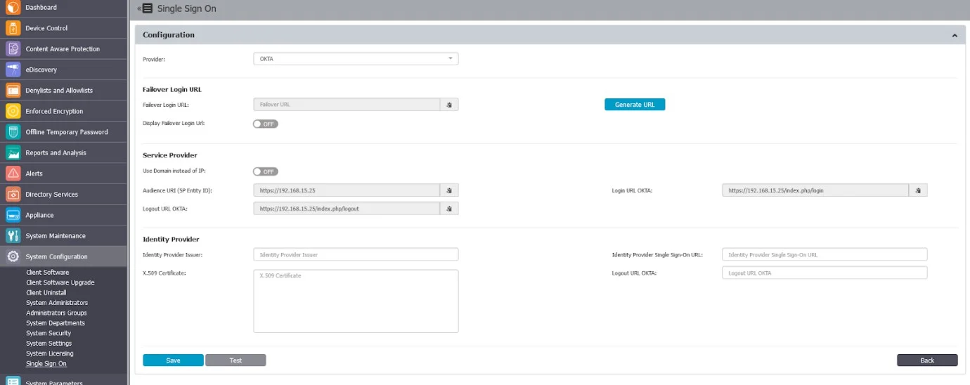 Endpoint Protector Server Single Sign On coffiguration 