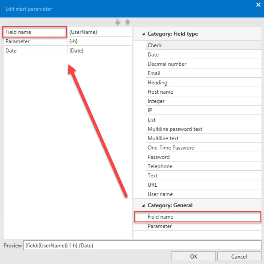 edit parameters