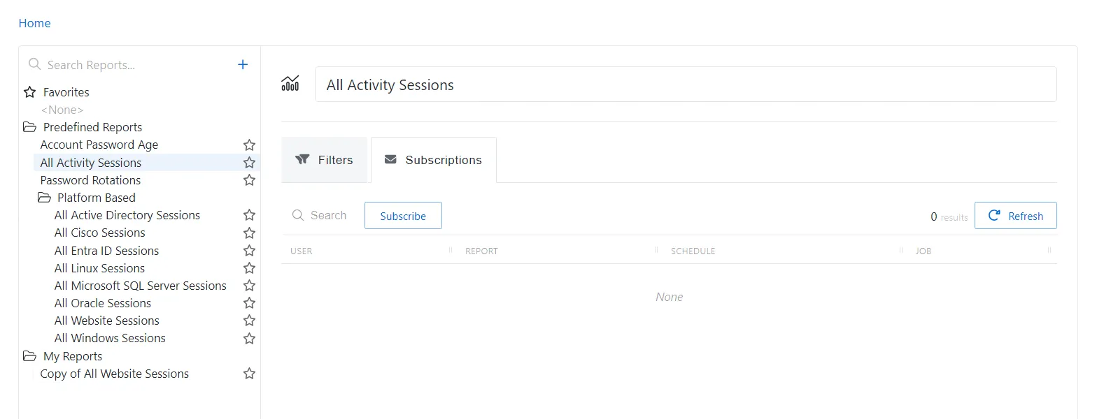 Reporting Subscriptions Tab