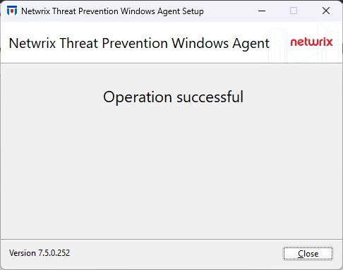 Windows Agent Setup wizard on the Operation successful page
