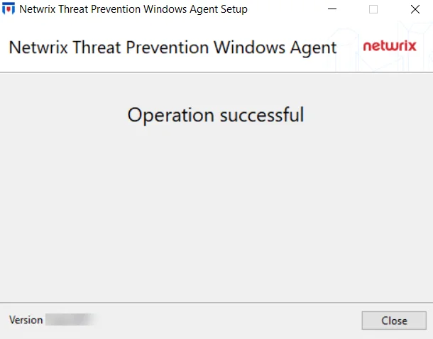 Windows Agent Setup wizard on the Operation successful page
