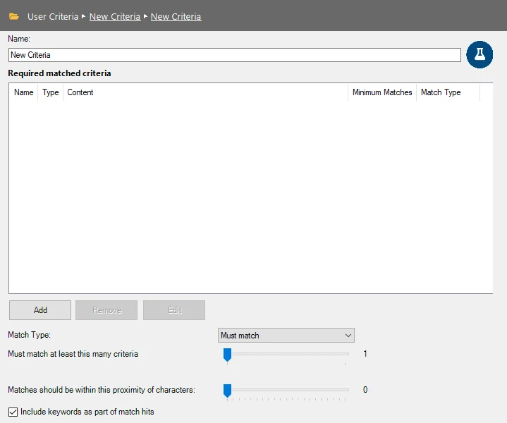 Summary criteria configuration page