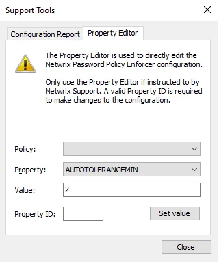 Support Tools Window - Property Editor tab