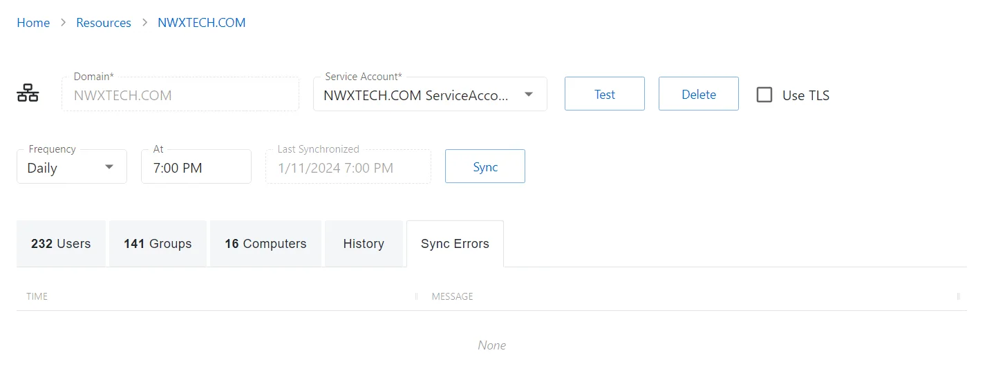 Sync Errors Tab for Domain Recource