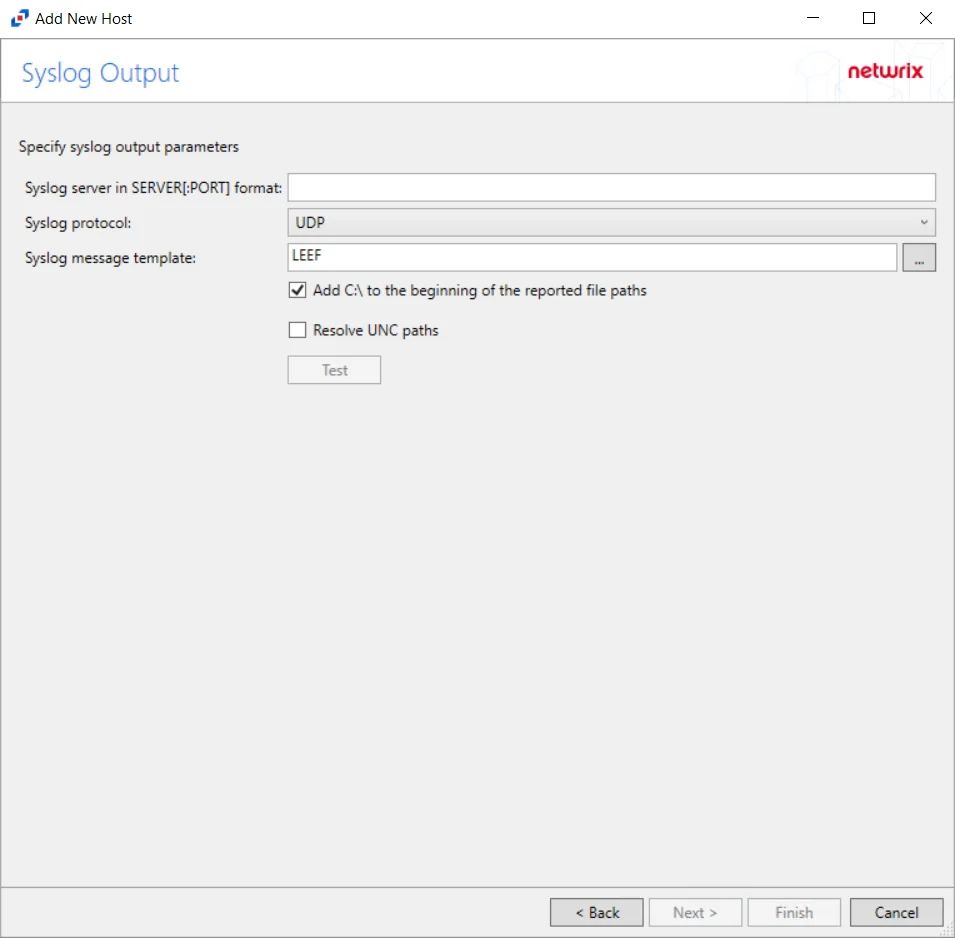Syslog Output Page