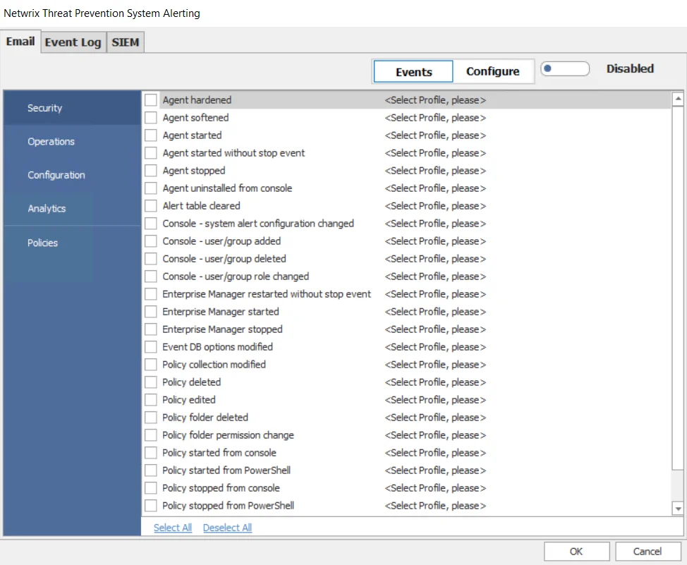 Netwrix Threat Prevention System Alerting window