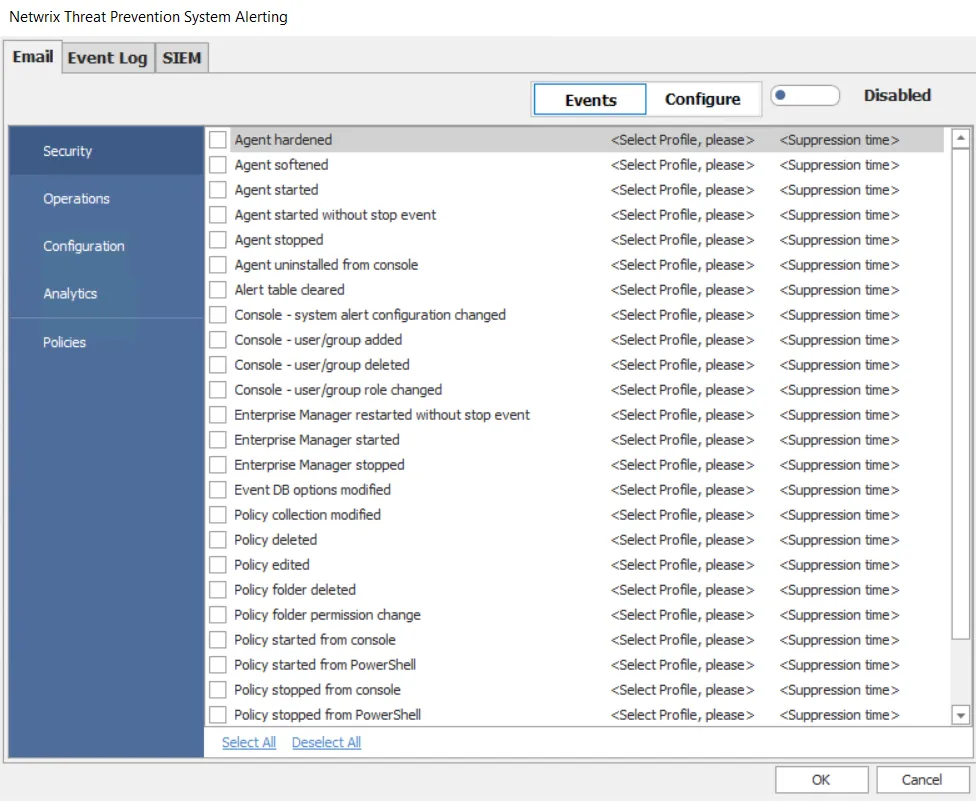 Netwrix Threat Prevention System Alerting window