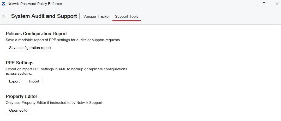 System Audit Support Tools tab