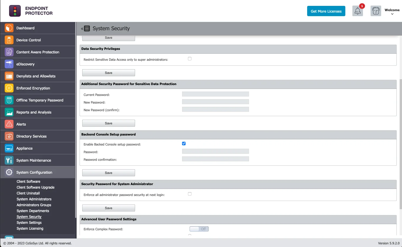 System Security Settings