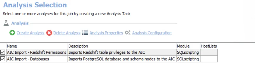 Analysis Selection