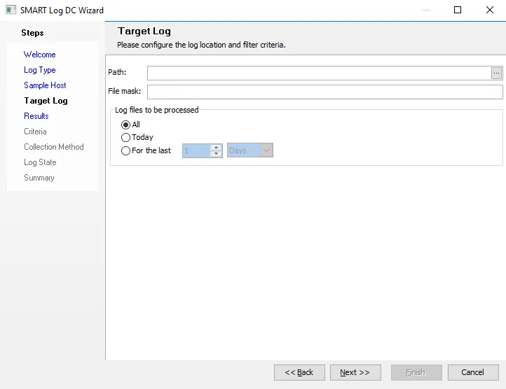 SMART Log DC Wizard Target Log page
