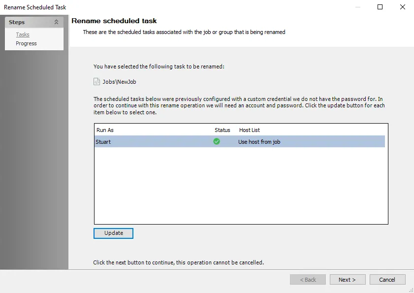 Tasks page after credentials updated