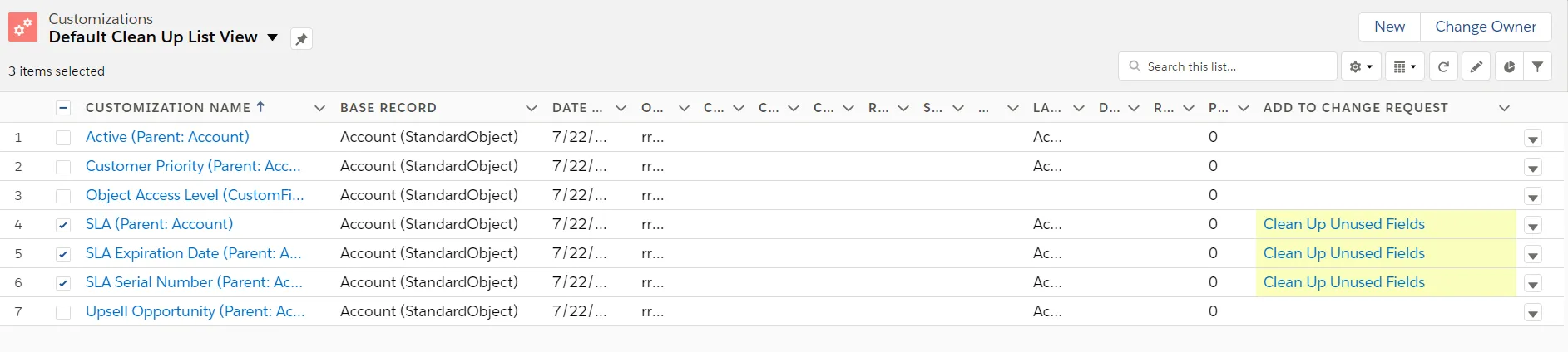 Default Clean Up List View