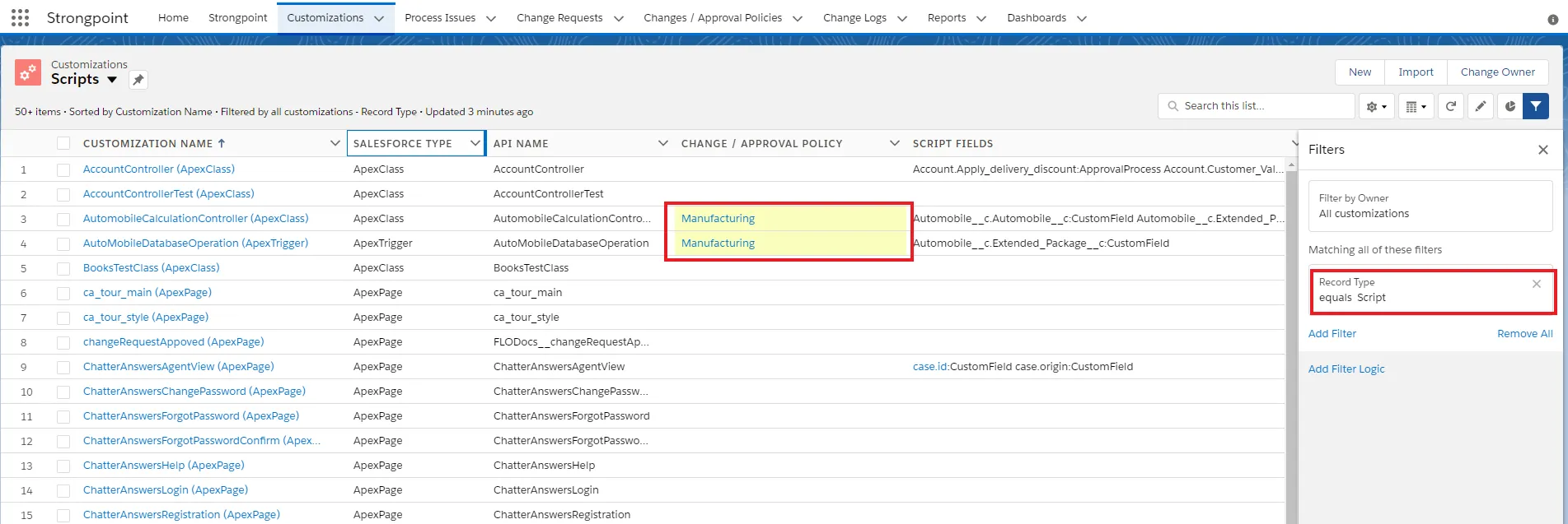Applying the policy to Customizations