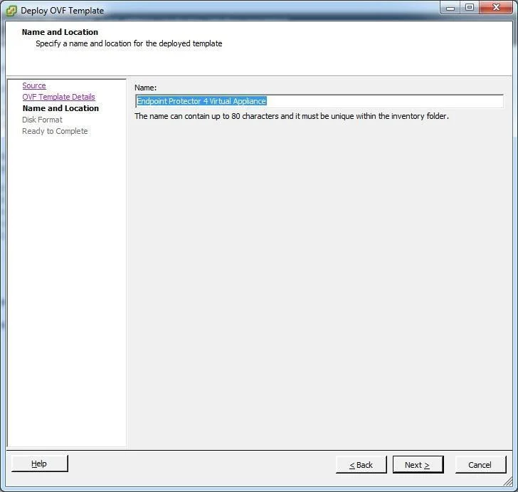 Specifying the name of the OVF template 