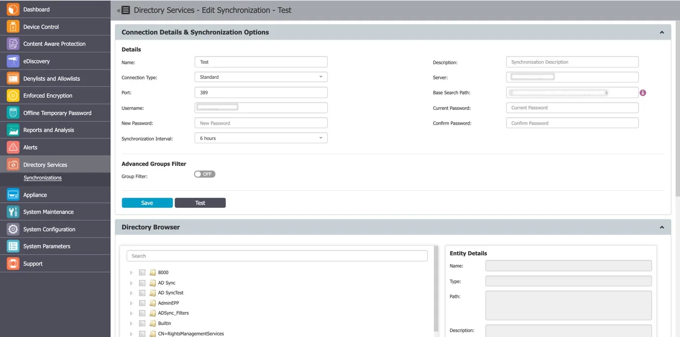 Change connection credentials and synchronization interval