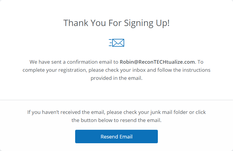 Thank You for Signing Up Message