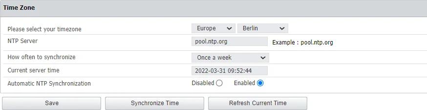 Set a preferential time zone and/or sync the appliance to an NTP source