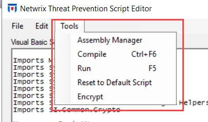 Tools Menu in the Script Editor