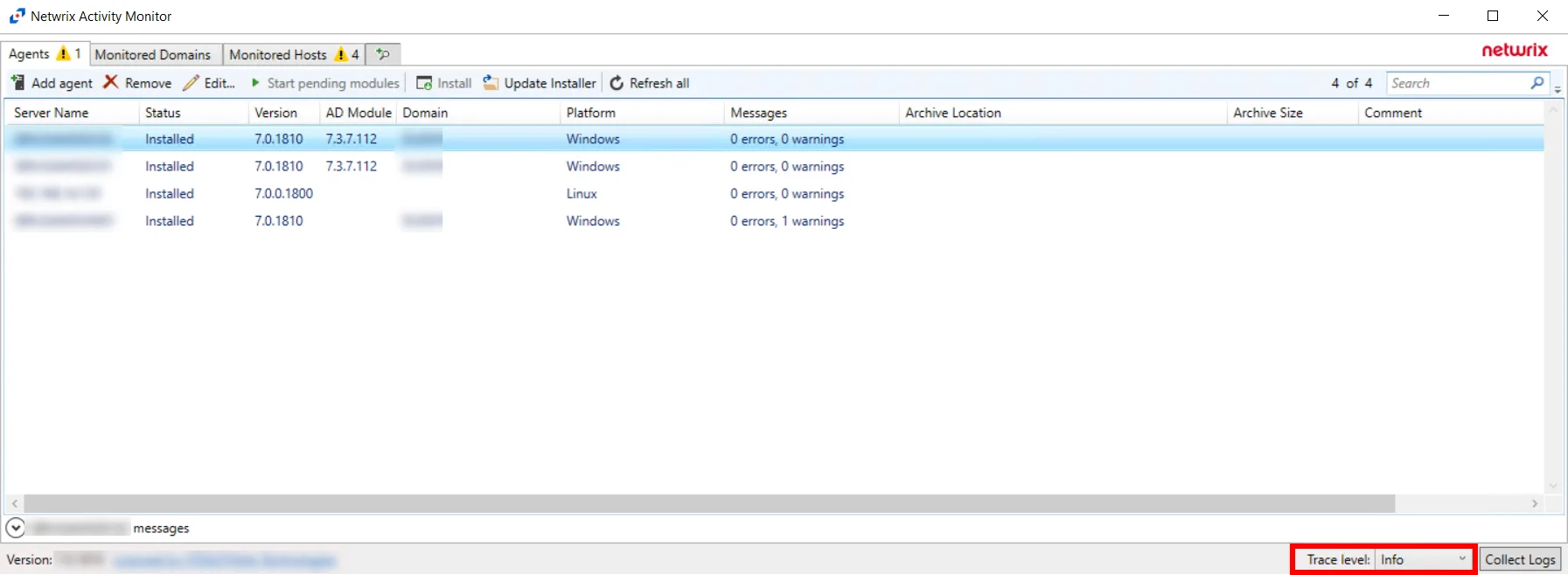 Activity Monitor with location of trace logs