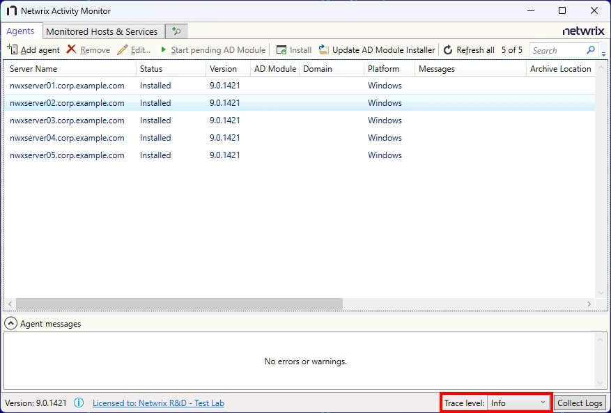 Activity Monitor with location of trace logs