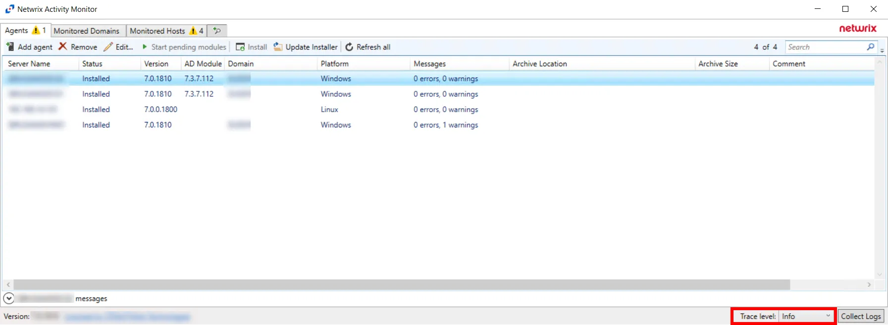 Activity Monitor with location of trace logs