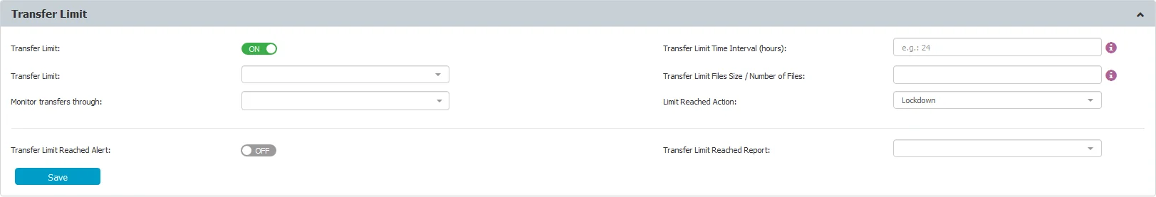 Set the transfer limit, within a speciﬁc time interval (hours)
