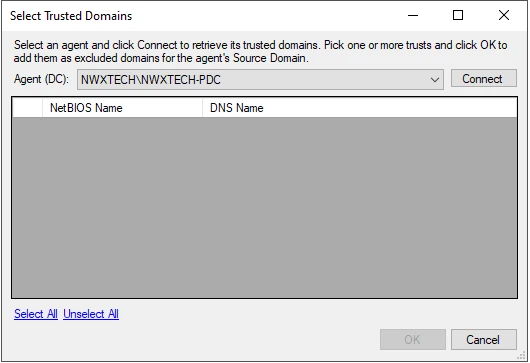Select Trusted Domains window
