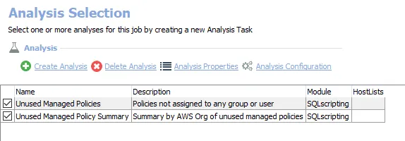 Analysis Tasks for the AWS_UnusedManagedPolicies Job