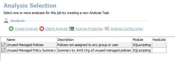 Analysis Tasks for the AWS_UnusedManagedPolicies Job