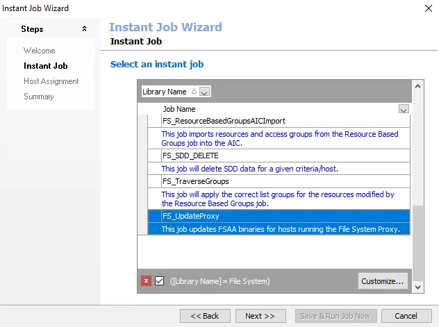 FS_UpdateProxy Job in the Instant Job Wizard