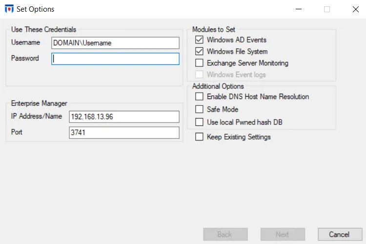 Update Agent Settings &gt; Set Options page